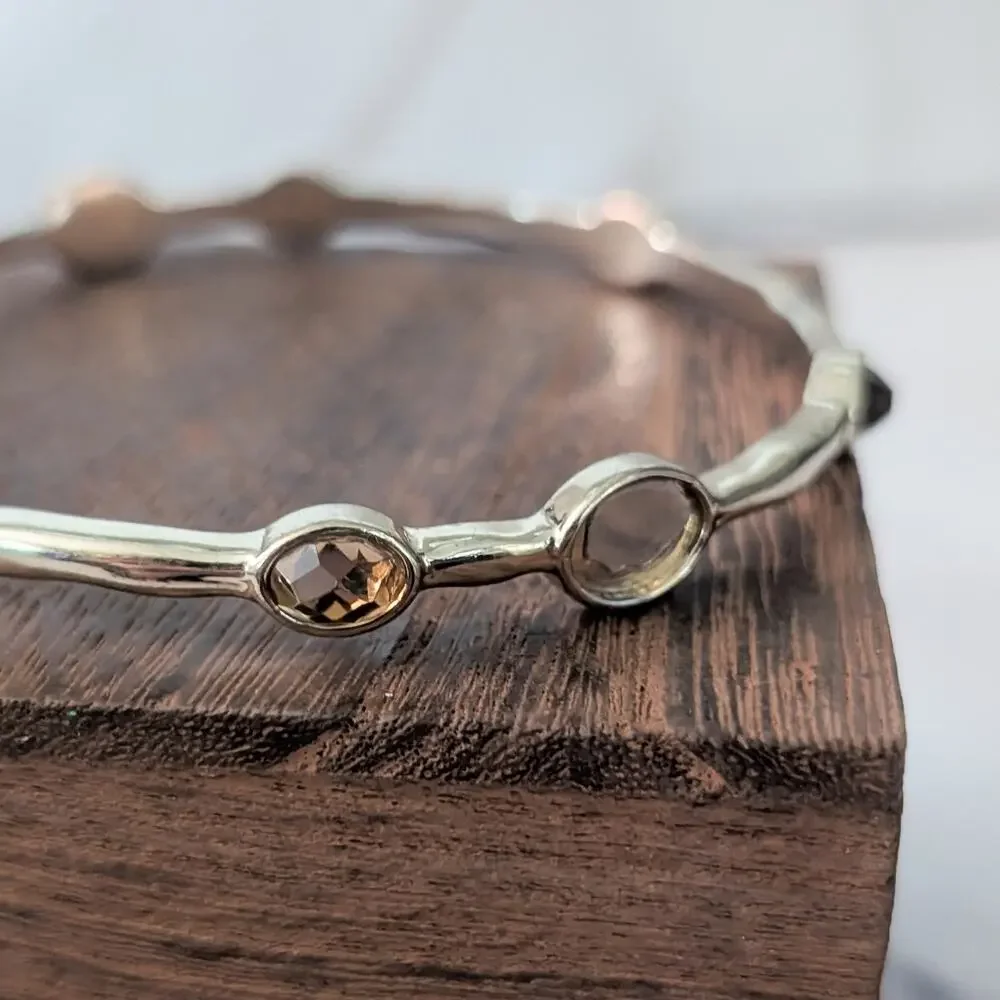 Gold Tone Bracelet - Bangle with Orange Accents - One Missing